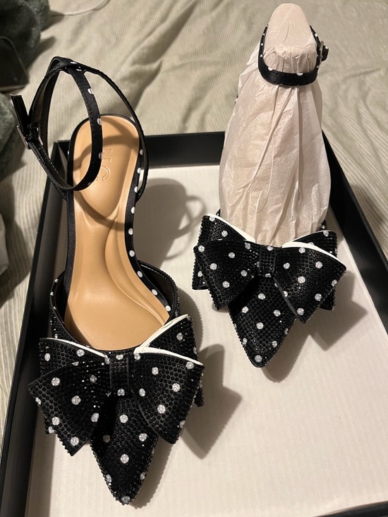 INC International Concepts Shoes - INC International Concepts Black Sequin Bow Pointed Toe Ankle Strap Heels